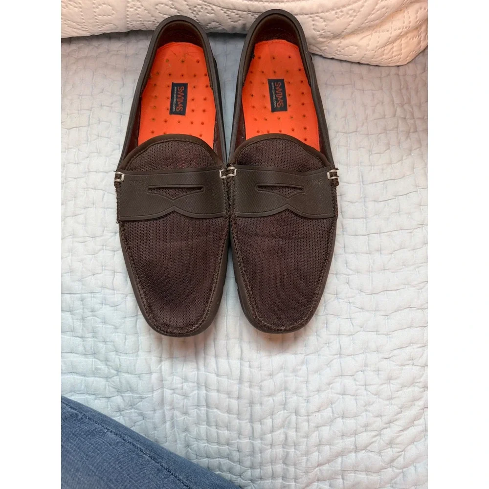 Swims Mens Braided Lace Loafer Dark Brown Rubber Mesh Water Resistant Shoes 11.5